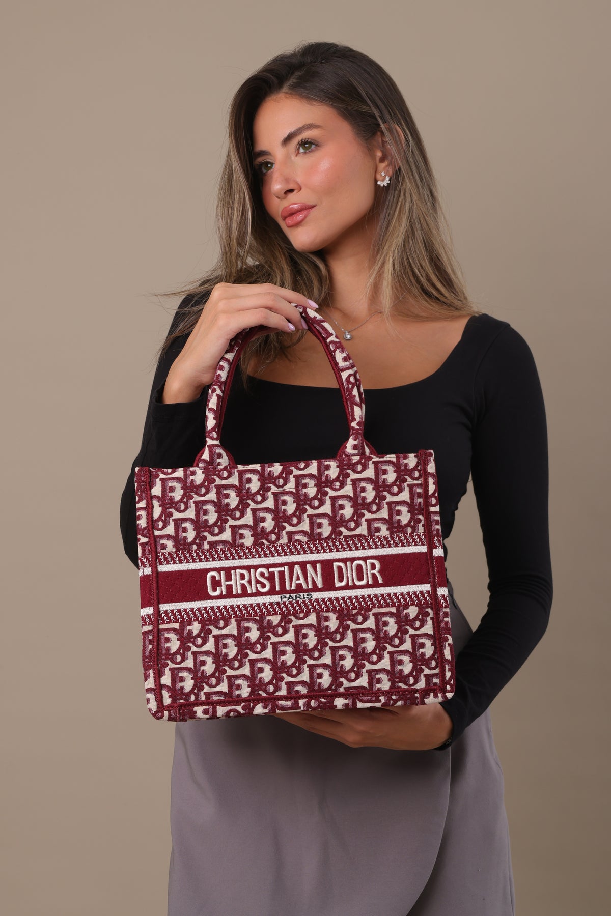 CD Small Tote Bag - Burgundy