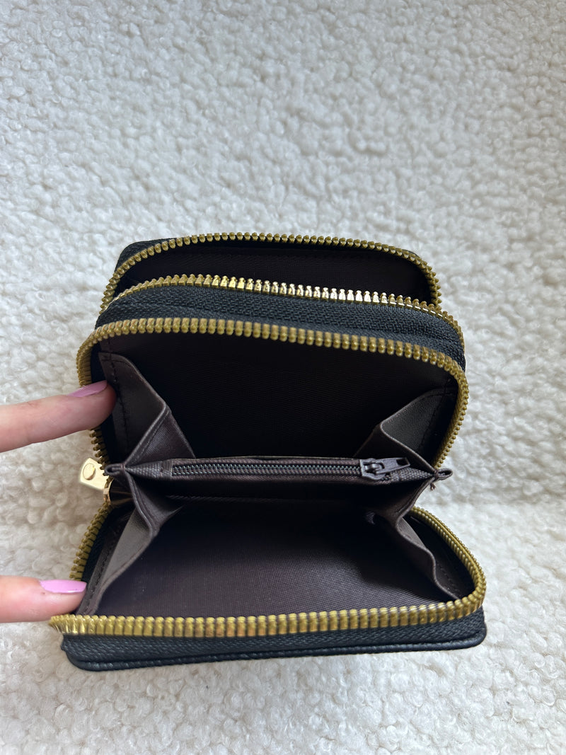 Double Zipper Small Wallet - Black