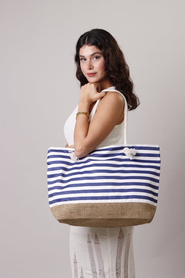 Blue & White Striped Beach Bag