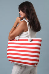 Red & White Striped Beach Bag