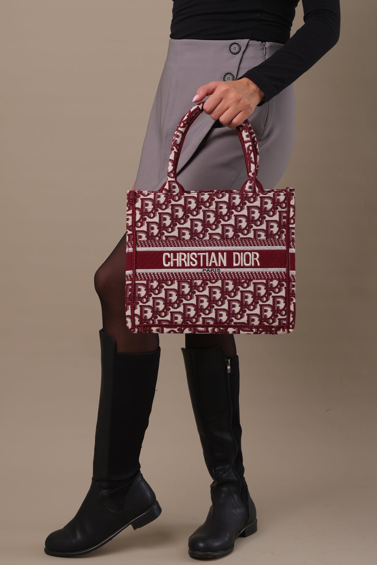 CD Small Tote Bag - Burgundy