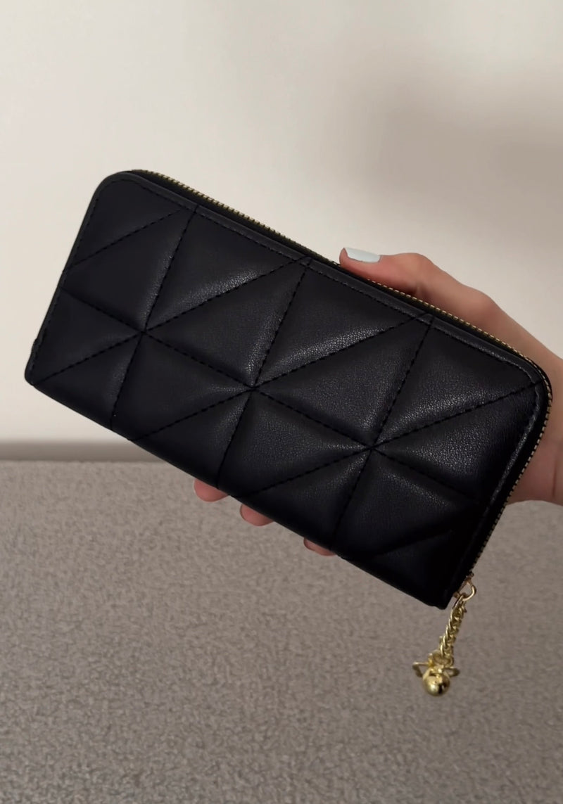 Quilted Long Wallet - Black