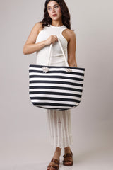 Black & White Striped Beach Bag