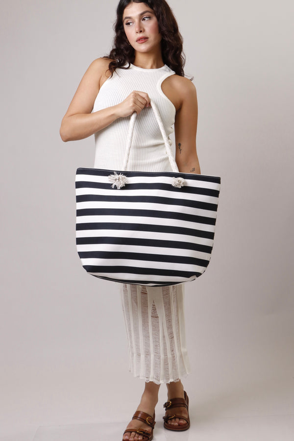 Black & White Striped Beach Bag
