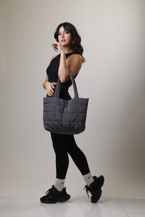 Quilted Tote Bag - Gray