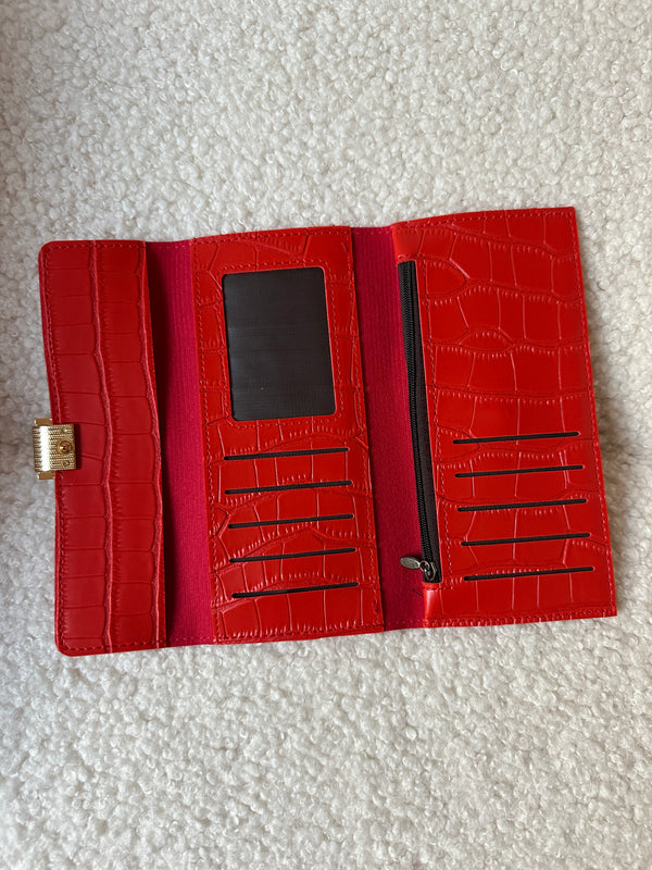 Button Long Wallet - Red