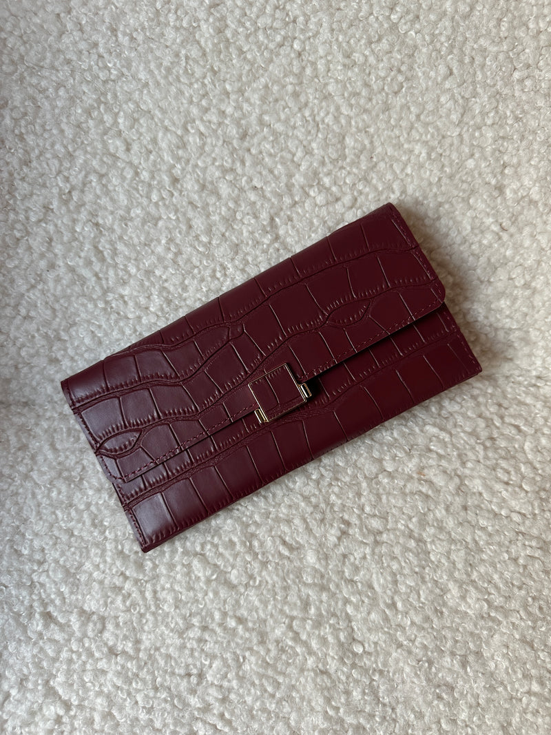 Button Long Wallet - Burgundy