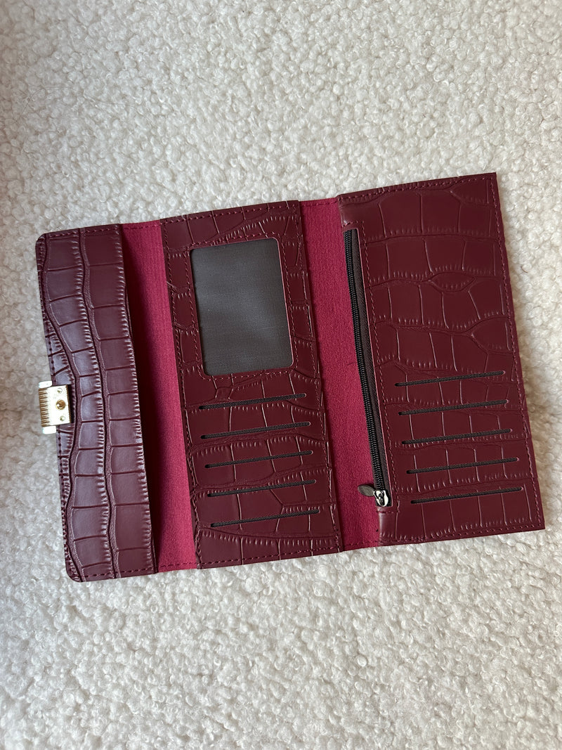 Button Long Wallet - Burgundy