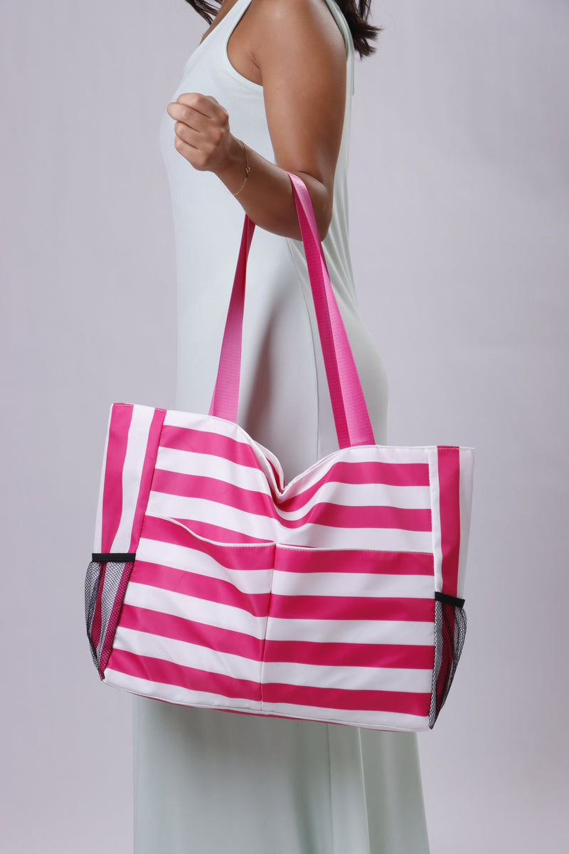 Paulina Striped Beach Bag - Pink