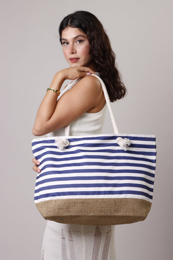 Blue & White Striped Beach Bag
