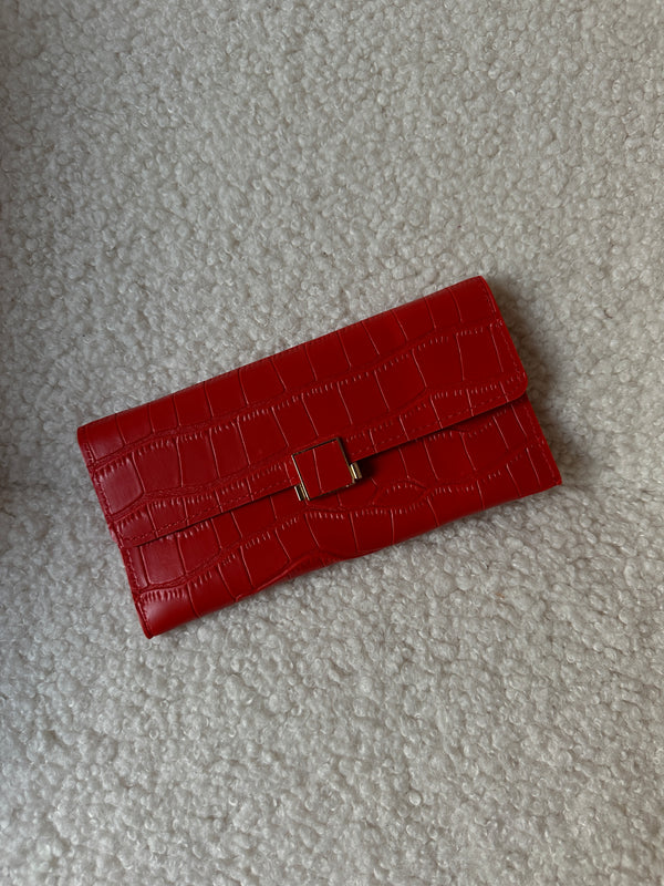 Button Long Wallet - Red