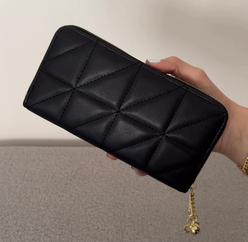 Quilted Long Wallet - Black