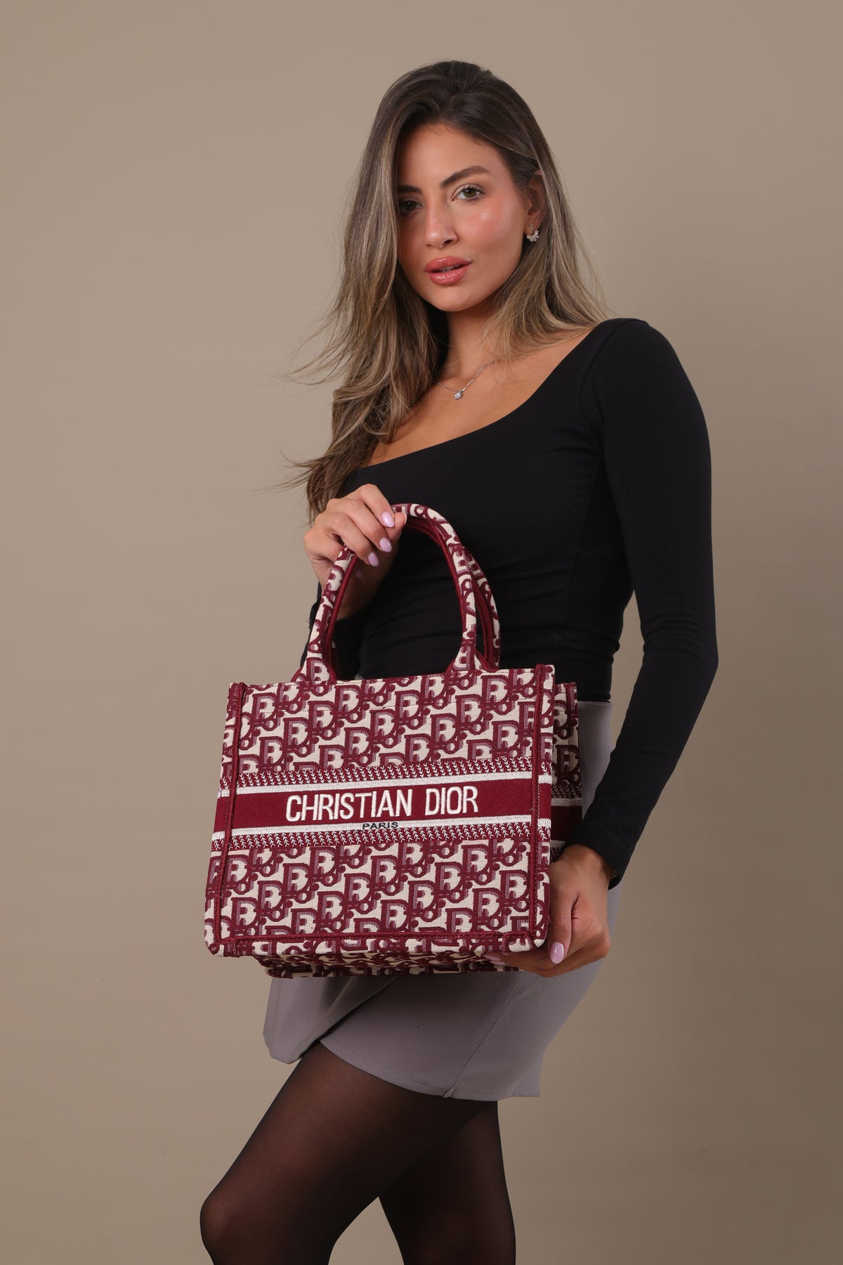 CD Small Tote Bag - Burgundy