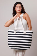 Black & White Striped Beach Bag