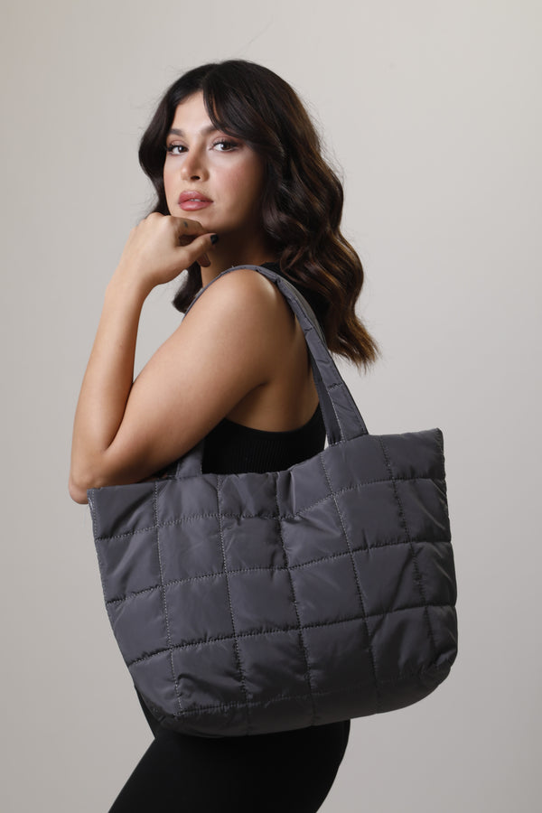 Quilted Tote Bag - Gray