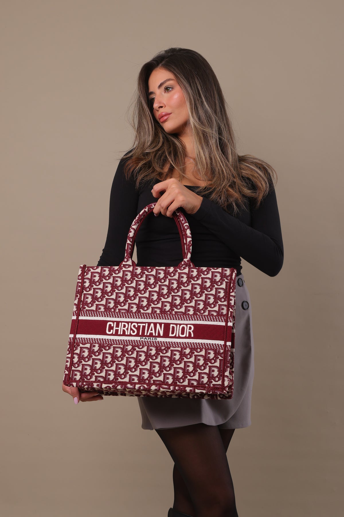 CD Medium Tote Bag - Burgundy