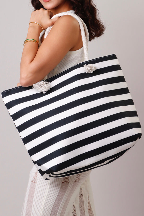 Black & White Striped Beach Bag